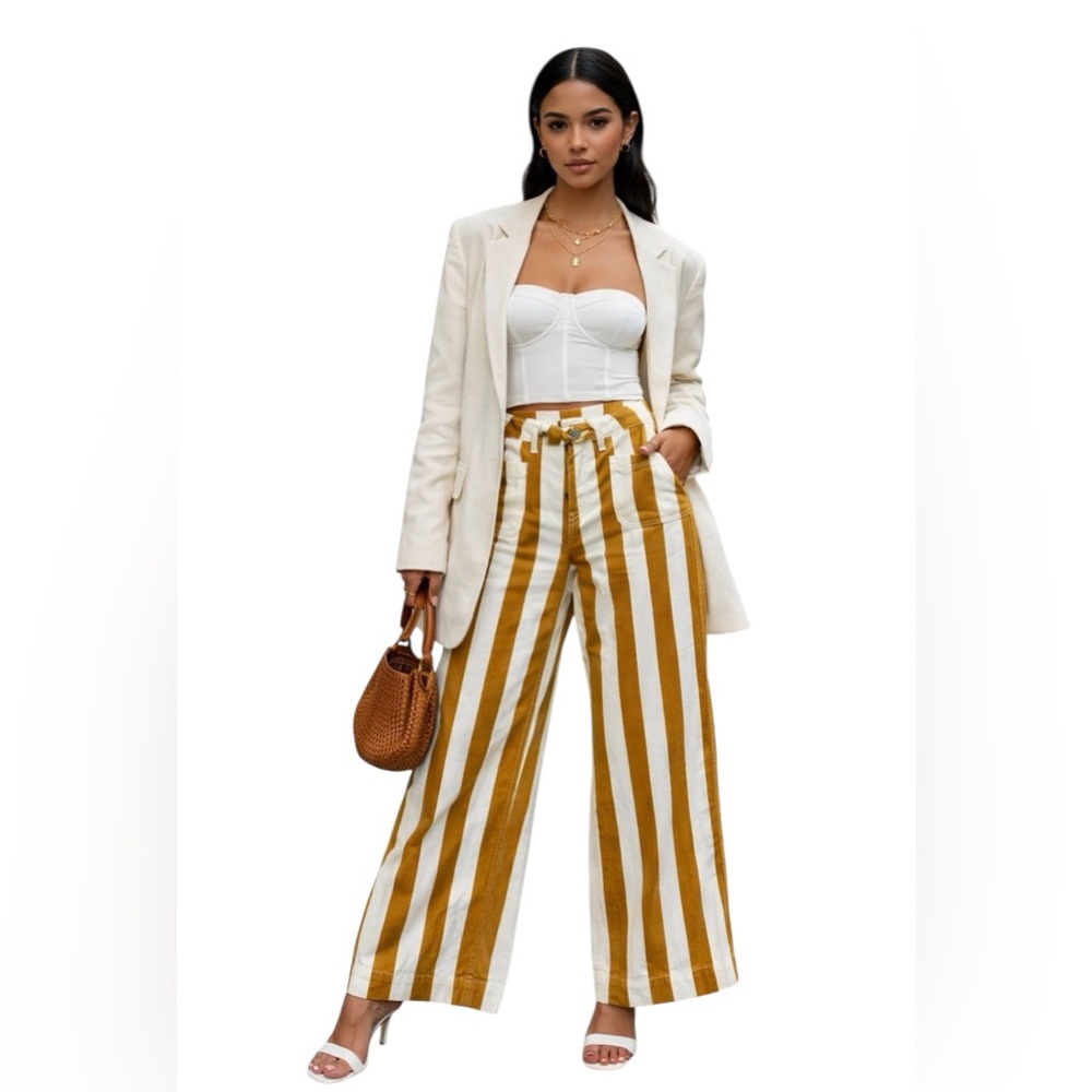 New BDG Urban Outfitters Wide Leg Pant Joey Striped Brown White Pockets Size: 25